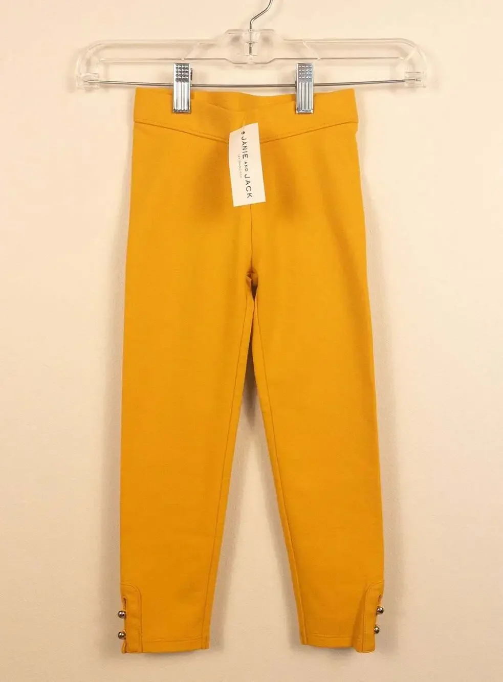 Janie and Jack Mustard Yellow Ponte Knit Legging, Gold-Tone Button Detail Size 4
